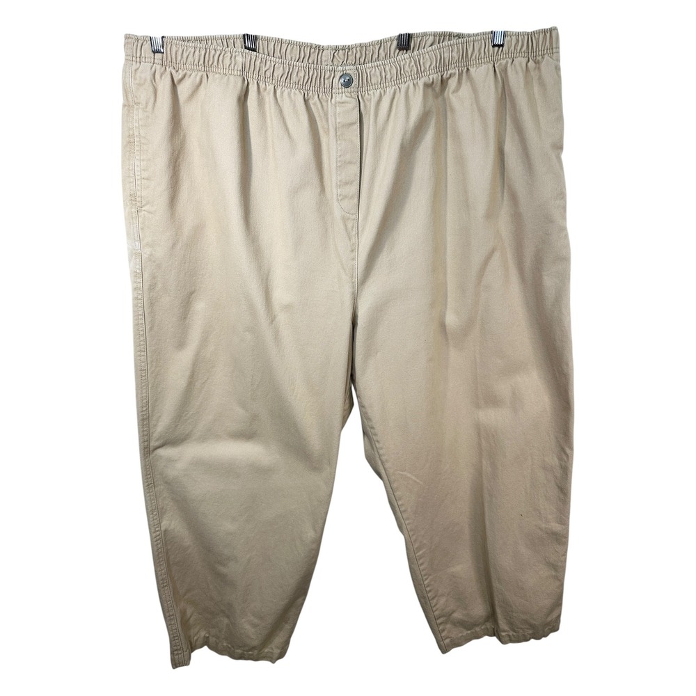 Woman Within Plus Size 36T Cropped Pants‎ Capri Light Brown Cotton Elastic 419